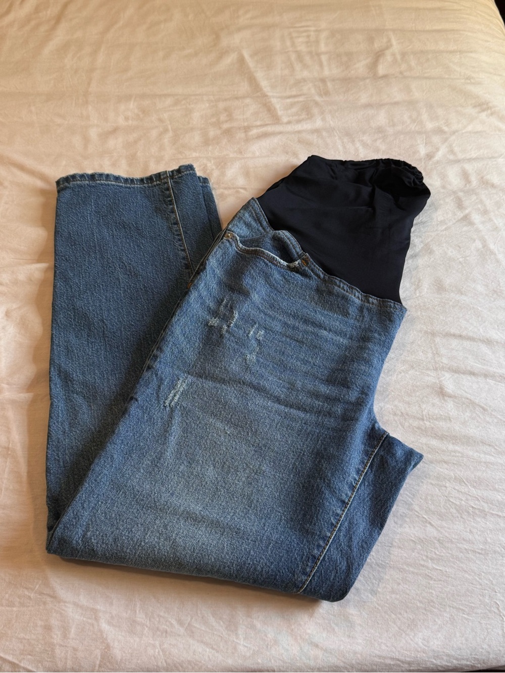 Maternity Overbump Denim Jeans with Black Stretch Panel